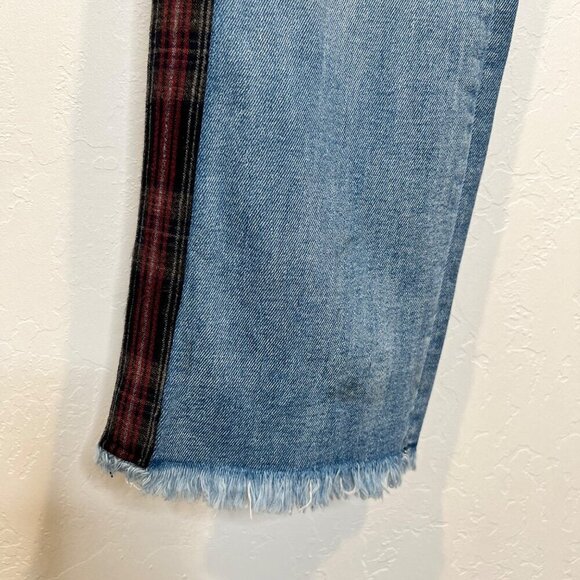 Driftwood Colette Straight Crop Fray Hem Plaid tuxedo stripe Jeans Denim Size 26 - Picture 5 of 9
